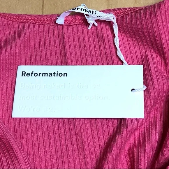 NWT Reformation Ribbed Minidress Pink Stretch Tencel Lyocell Womens Large - Picture 3 of 7